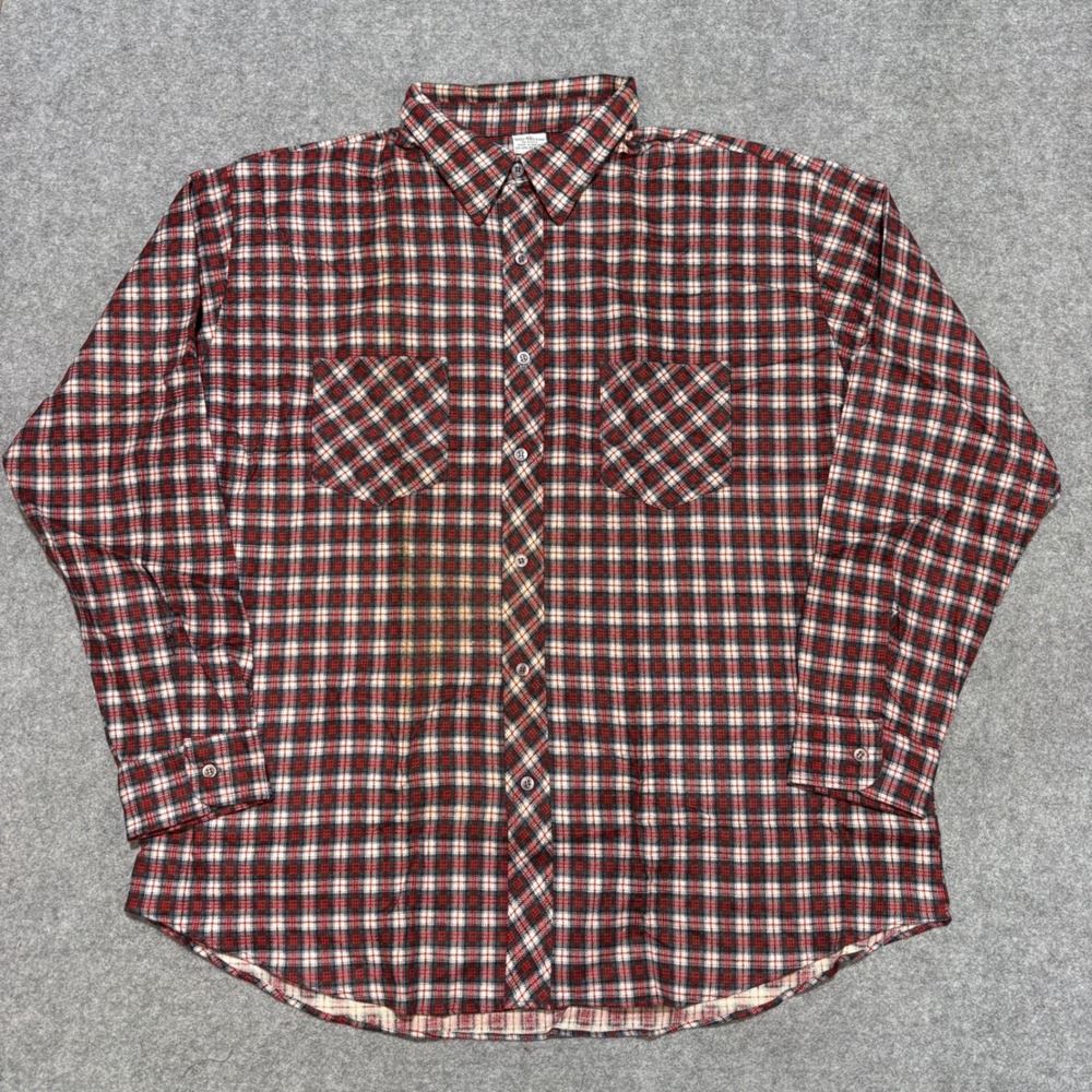 Vintage Red Green Plaid Flannel Shirt Mens XXL 100% Cotton Long Sleeve Button Up